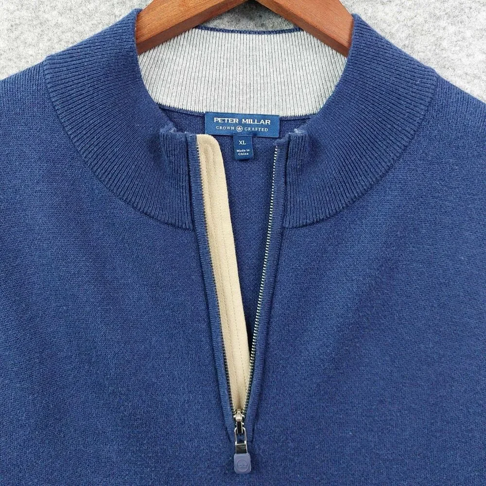 Peter Millar Crown Crafted XL Blue Quarter Zip Sweater Vest Golf